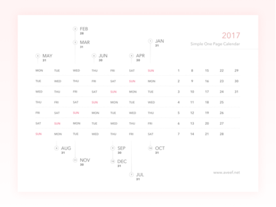 Freebies - 2017 Simple One Page Calendar