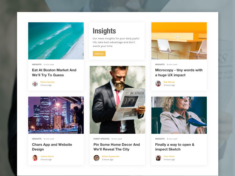 Insights Section on News Website thumbnail insights article image slider card concept ux ui magazine news