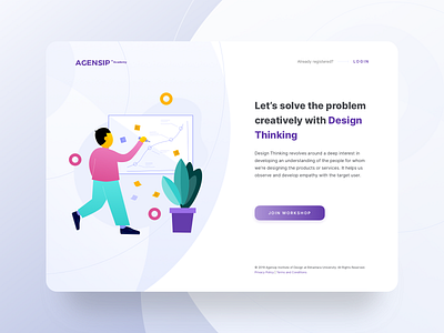 Design Thinking Workshop Join Page 2d app building class course design flat illustration join landing login page people product registration team thinking ui web workshop