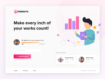 Worker Progress Web App Start Page clean figma flat graph illustration page progress report sketch start submit team ui uidesigner ux uxdesigner worker works