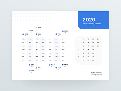 2020 One Page Calendar Freebies