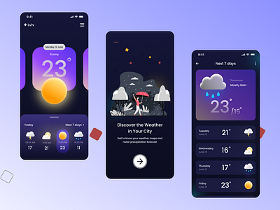 Weather app app design illustration minimal minimalist mobile app typography ui uiux ux weather app