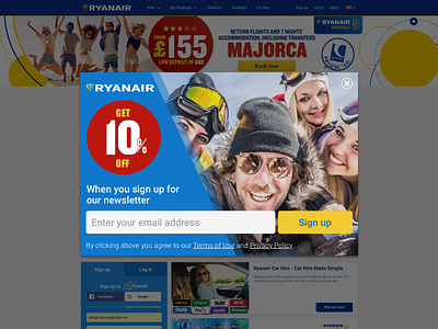 Ryanair Popup - Daily UI 016 016 dailyui modal newsletter overlay popup