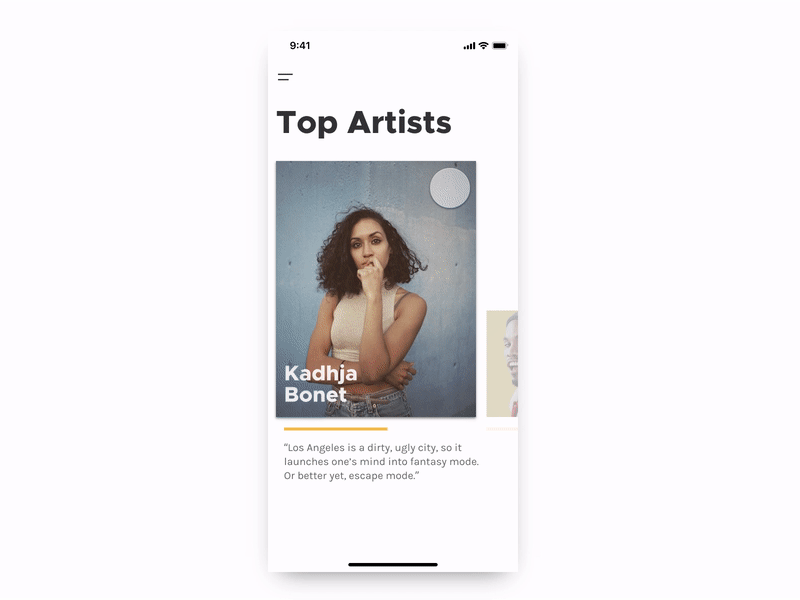 Top Artists & Player animation cards design gif interaction invision kit music studio ui ux