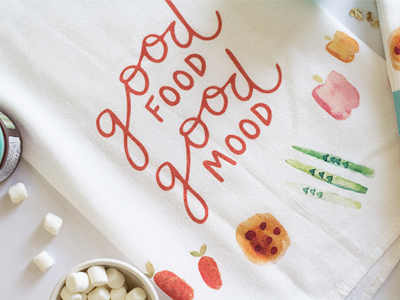 good food good mood towel doe a deer good food illustration textile design watercolor