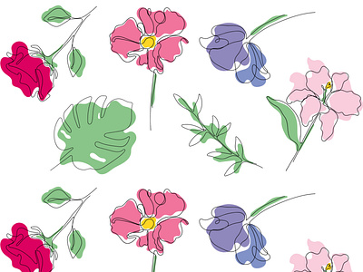 One line spring flowers pattern