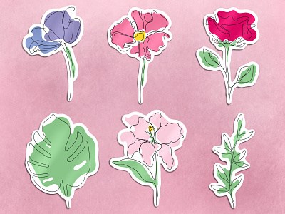 Flowers sticker set clipart design flowers illustration oneline sticker sticker set vector vectorart