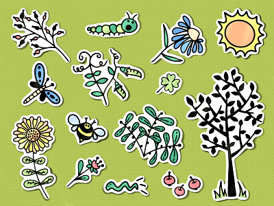 Summer sticker set clipart design doodle flower illustration logo sticker summer vector vectorart