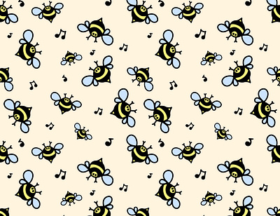 Musical bees seamless pattern bees branding clipart design doodle illustration logo seamless pattern sticker vector vectorart