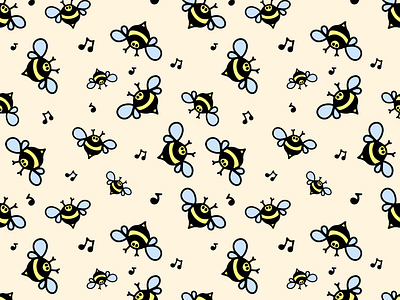 Musical bees seamless pattern