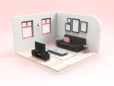 Living Room 3d 3d art 3d artist 3d modeling design isometric livingroom maya room