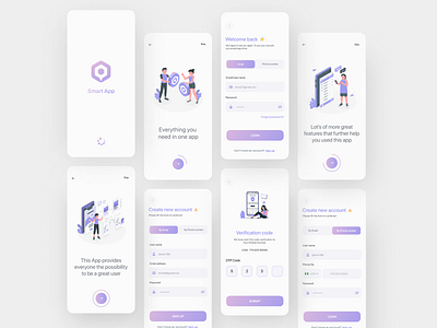 Login And Sign up android app design forgot password illustration ios login login screen minimal mobile mobile design mobile ui modern ui onboarding onboarding illustration otp signup splash ui ui design uiux