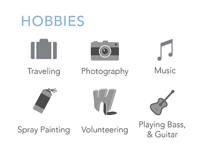 Hobbies Icons for CV branding cv cv design design icon icons set illustration ui vector