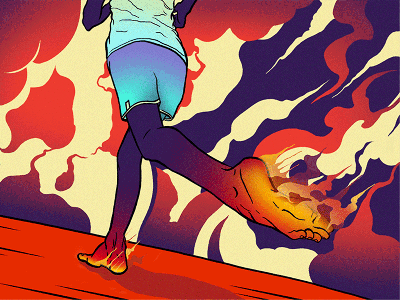 Burning feet ad colors feet fire illustration run running