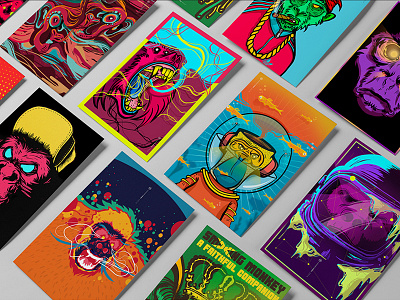 Monkeys collection colorful illustration monkey posters