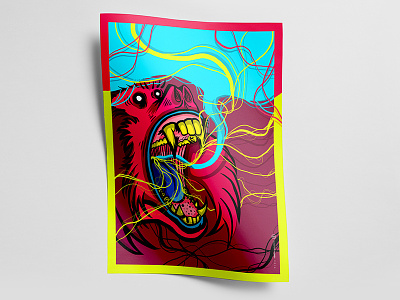 Monkey poster colorful graphic design illustration monkey poster poster design