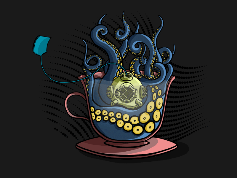 WIP colorful drawing graphic design illustration octopus process tea teacup