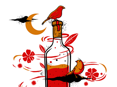 wine_5 birds colorful colors graphic design illustration wine wine bottle