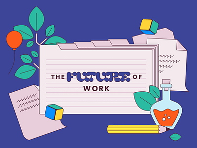 The Future of Work desk folder future illustration innovation jobs paper report trend trends typography vector work