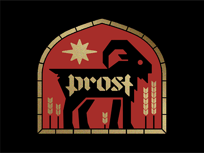 Prost brewing goat beer blackletter branding brewing german goat identity illustration logo