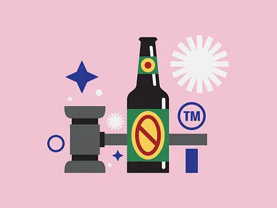 Beer design and the law 1 beer bottle brewery brewing design editorial gavel illustration label law lawyer packaging pink vector