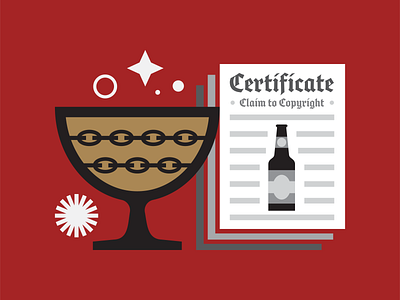 Beer design and the law 2 beer bottle brewery brewing certificate chains challice documents goblet illustration law legal paper red