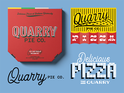 Quarry pie co branding 2 box branding identity indiana logo pie pizza quarry restaurant script sign signage typography university