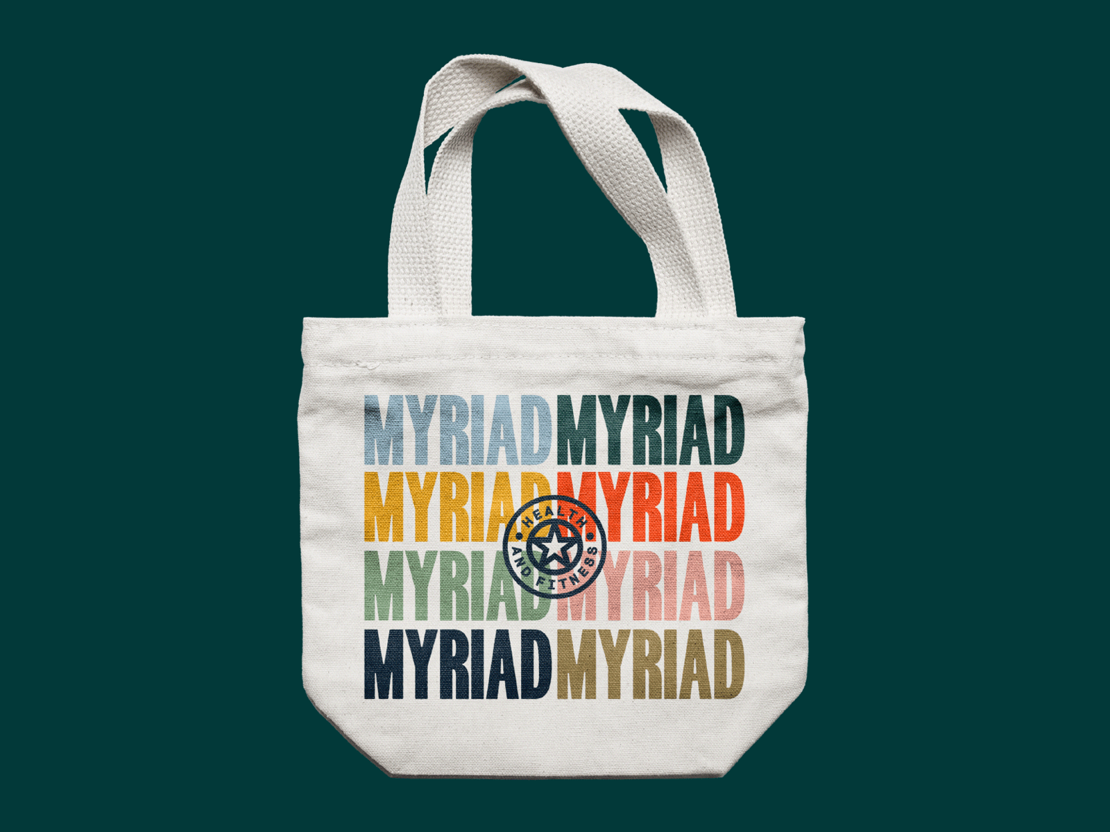 Myriad health & fitness 3 branding crew fitness gym health identity indiana indianapolis logo shirt sweatshirt tote wordmark