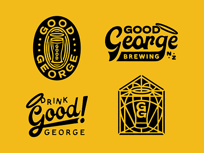 Good George Brewing badge beer black branding brewery brewing halo identity logo mark new zealand script typography yellow
