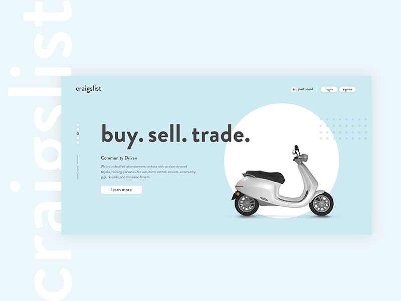 Craigslist Redesign — Concept buy circle clean color craigslist interactive layout page redesign sell splash trade