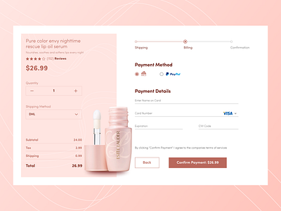 Beauty Shop Website checkout page addobe xd appdesign beauty beauty product billing checkout confirmation cosmetic cosmetics design figma graphic design payment payment method product shipping shopping ui uidesigner ux