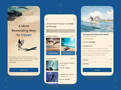 Scuba Diving - Surfing Mobile App app appdesign application branding design diving figma graphic design ocean scuba diving surf surfing swim tour ui uidesigner ux