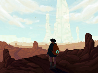 Journey to the Lift desert digital illustration journey landscape procreate sci fi scifi space space elevator