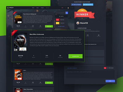 Orion - Giveaways page behance clean compare game gift giveaway minimal portal price video video games website