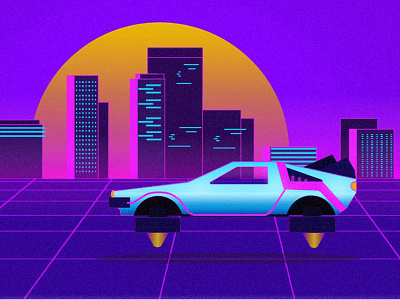 Future 2018 2018 back to the future car flying future pink purple sunset