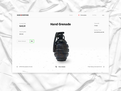 Online Gun Auction. Concept auction concept design figma flow grenade gun interface minimal shop store ui ux white