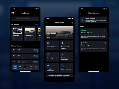 Car Maintenance App - Dark Theme car dark design figma ios landing page maintenance theme ui ux webdesign