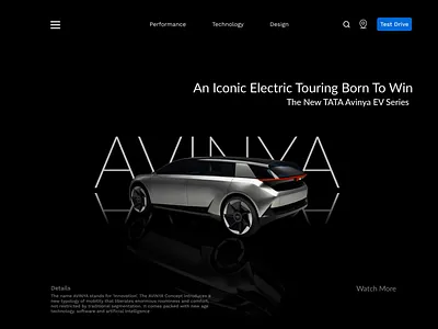 Electric car web design avinya car car design car website dark ui darkwebsite design electriccar figma figma design hire us tataavinya ui ux webdesign