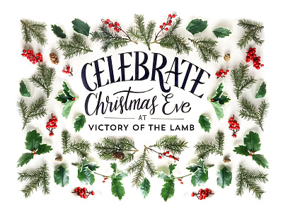 Christmas Eve at Victory of the Lamb advent advent design christmas christmas eve church design foliage hand lettering ivy lettering plants postcard postcard design