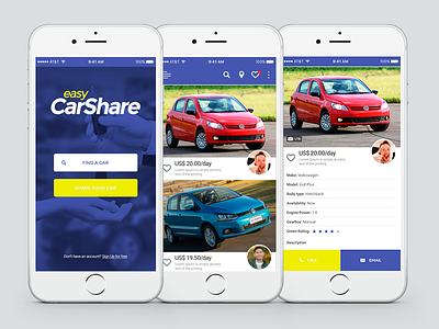 app Easy CarShare app design designer ui
