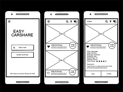 Wireframes Easy CarShare