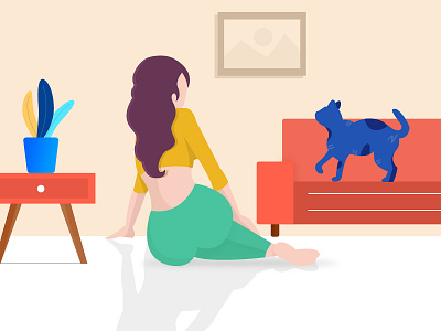 Relaxing art chill colors design drawing flat illustration pet relax ui vector web women