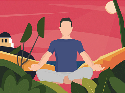 Meditation art beach colors design flat illustration illustrator landing page mindful peace relax ui vector