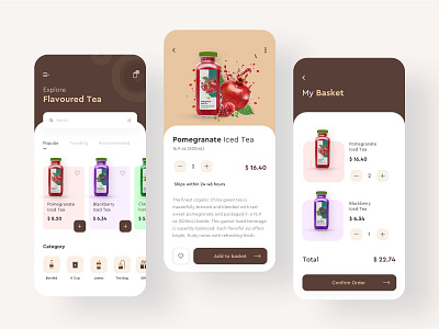 Flavoured Tea App app art card clean colors design drink flat icon ios minimal mobile tea typogaphy ui ux