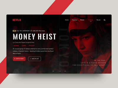 Heist Landing Page app art card colors design flat heist icon illustration landing page netflix product page tv show ui ux web website