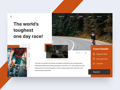 Cycling Landing Page app art card clean design colors cycling design event flat homepage landing page minimal minimalism mobile race typogaphy ui ux web webdesign