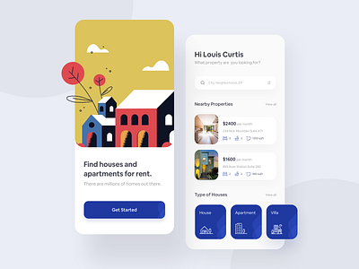 Rental Service App app art card clean colors design flat housing illustration ios minimal mobile rental typography ui user experience user interface ux