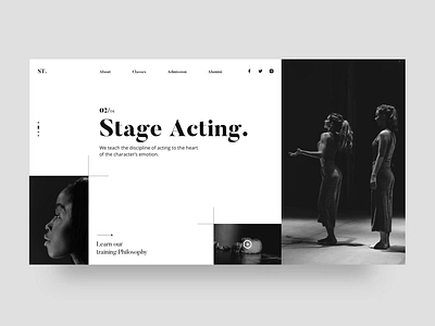 Acting School Landing Page acting art card clean clean ui colors design flat landing page minimal movie theatre typogaphy ui ux web website website design