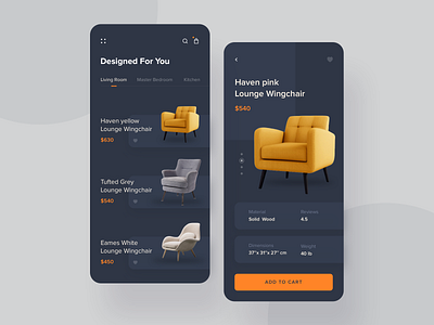 Furniture App app art card clean colors dark ui design ecommerce app flat furniture app illustration ios minimal mobile product design typography ui user experience userinterface ux