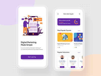 Digital Marketing Learning App app card clean ui colors course design digital e learning education flat illustration ios learn minimal minimalism mobile typogaphy ui user experience design ux